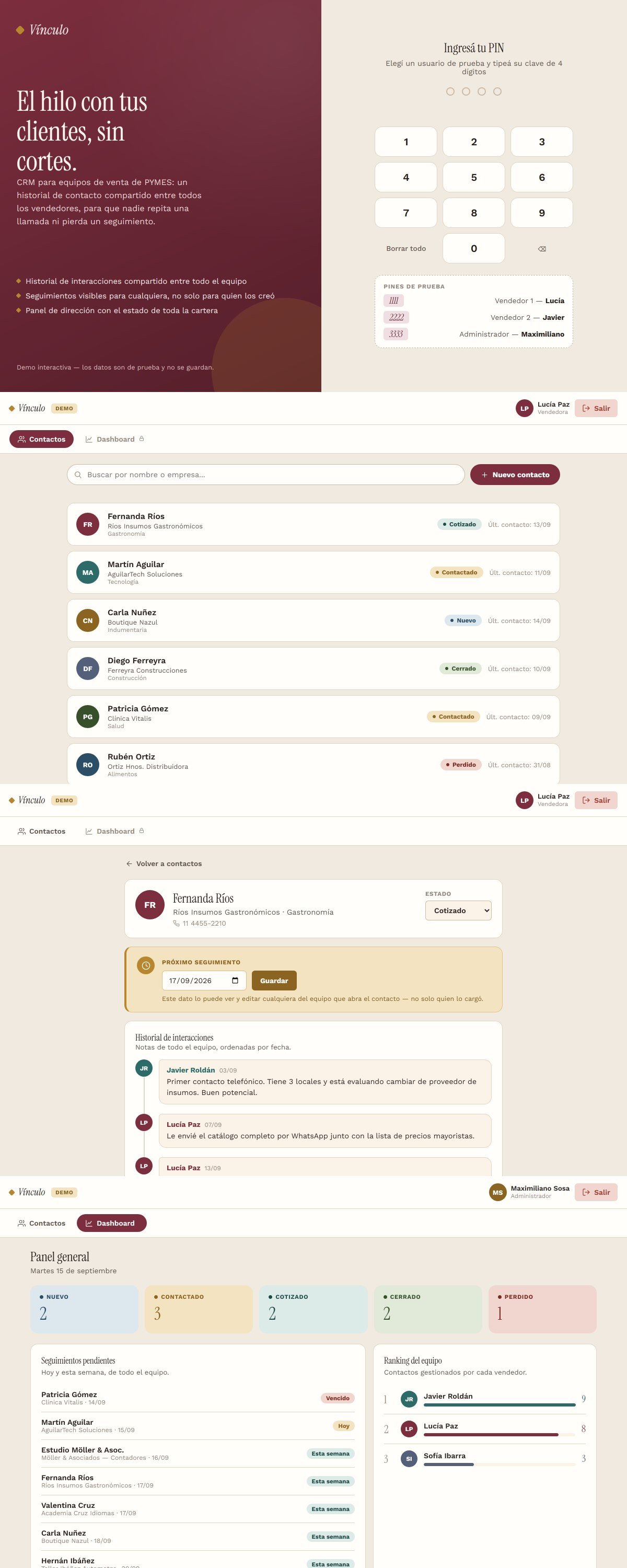 Captura del CRM de seguimiento de clientes en equipo