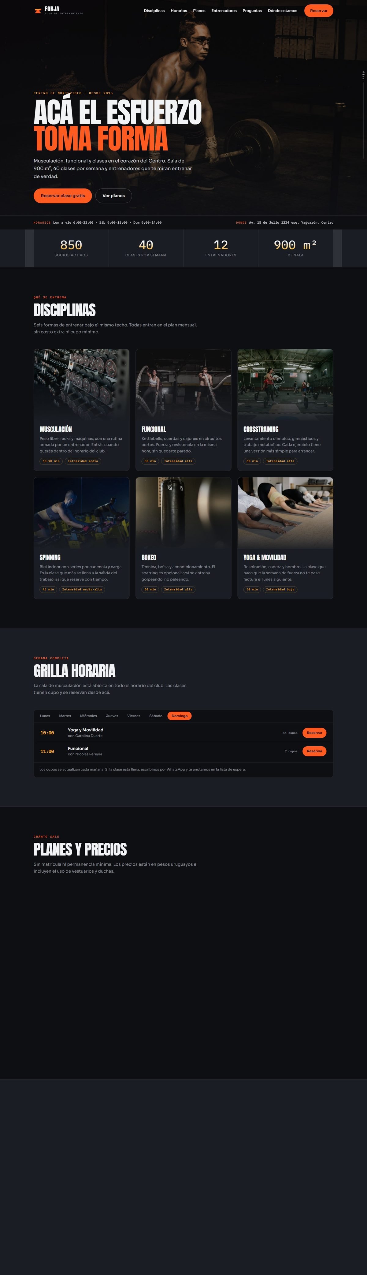 Captura del modelo de web para el gimnasio FORJA Club de Entrenamiento